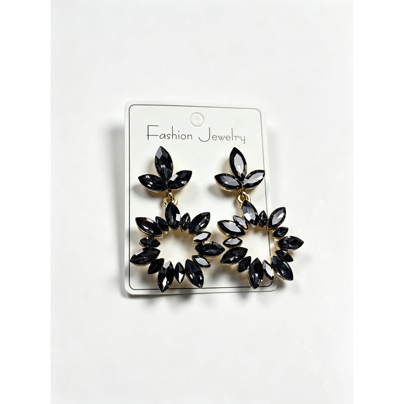 Fashionable Full-Diamond Water Drop Earrings, Elegant Pendant Crystal Geometric Hollow Earrings