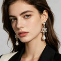 Crystal pearl with three-dimensional snowflake design and diamond inlay, Slimming long earrings