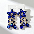 Colorful Gemstone Flower Long Tassel Rhinestone Drop Earrings Fashionable Trendy Women's Ear Accessories