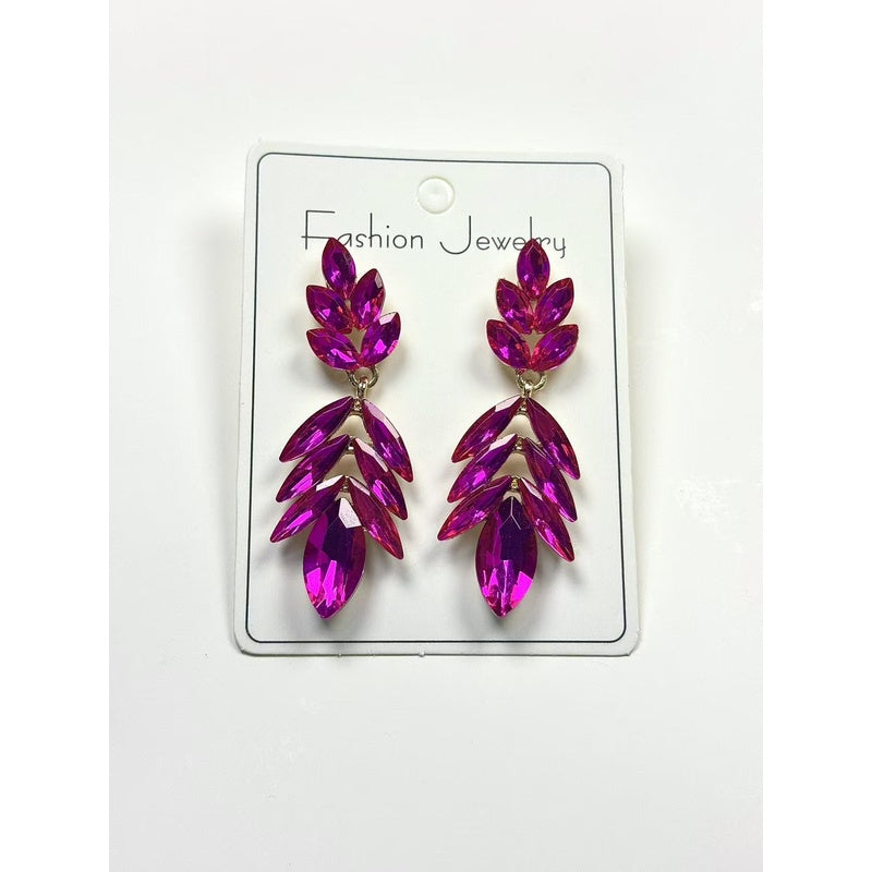 Fashionable Leaf for Women, Light Luxury Exaggerated Earrings with Crystal Tassels