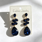 Multi-tiered long drop with colored diamonds, suitable for parties and photo shoots, versatile earrings