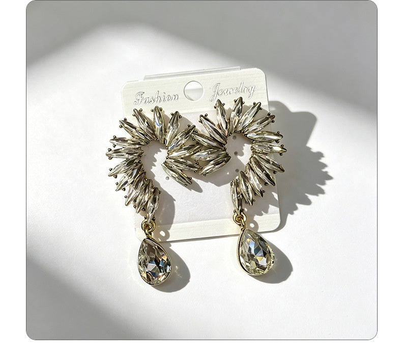 Colorful Stone Water High-End Long Drop Earrings, Versatile Metal Jewelry
