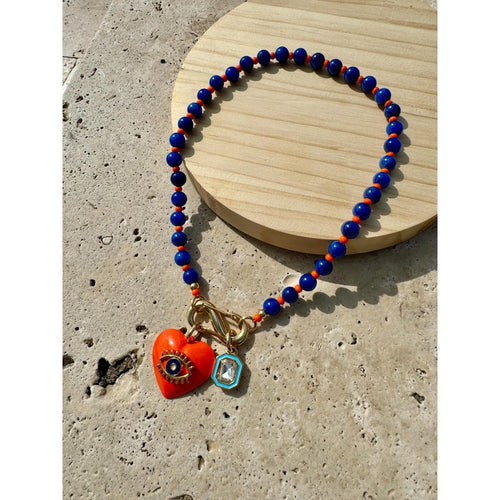 18" Custom Carabiner Charm Gemstone Beaded Necklace| Colorful Necklaces Pick Any 2 Charms| Jewelry Gift for Girls