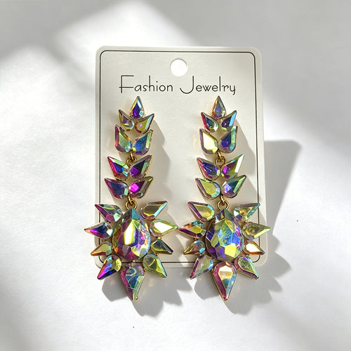 Black rhinestone flame earrings with an exaggerated, grand, and high-end feel