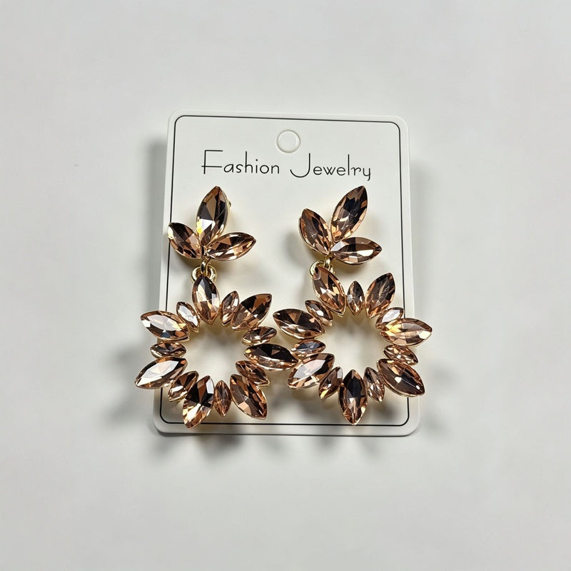 Fashionable Full-Diamond Water Drop Earrings, Elegant Pendant Crystal Geometric Hollow Earrings