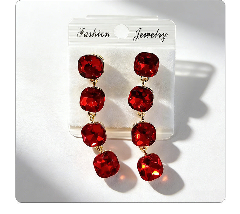 Multi-color beaded long water drop crystal earrings, fashionable, simple, versatile and elegant earrings