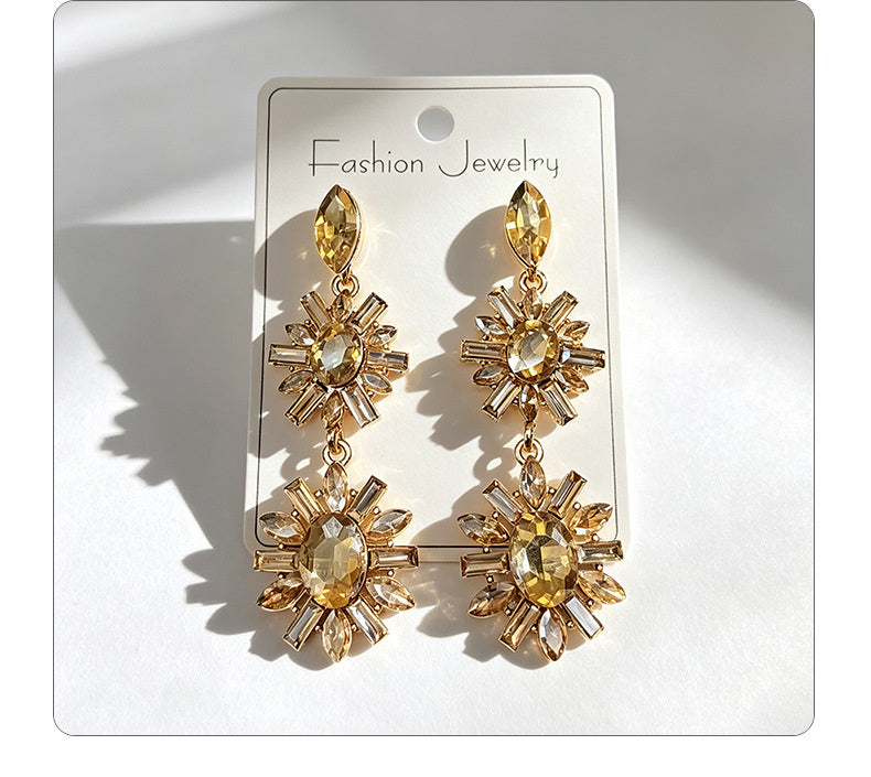 Multi-color rhinestone flower earrings, light luxury and versatile