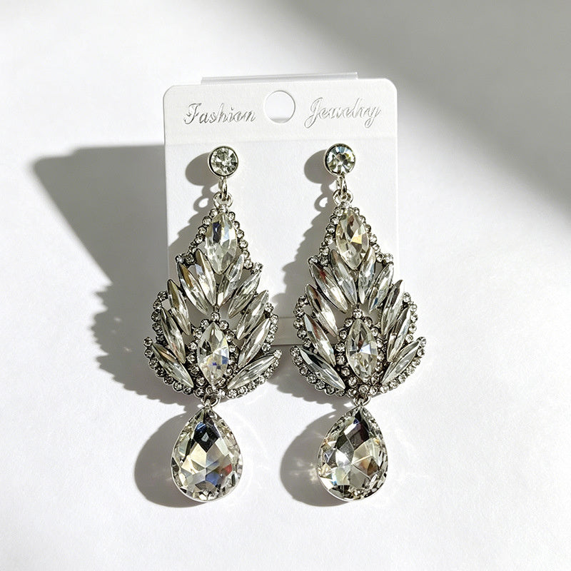 Winged-shaped rhinestone long light luxury colored diamond earrings, available in multiple colors, suitable for dress accessories