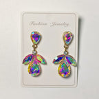 Diamond-studded multi-layered leaf drop earrings, high-end earrings
