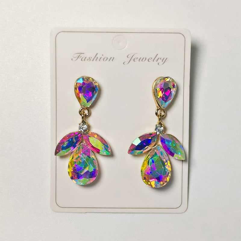 Diamond-studded multi-layered leaf drop earrings, high-end earrings