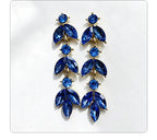 Leaf-shaped colorful diamond long earrings marquise-shaped rhinestones, suitable for pairing with dresses, creating a light and luxurious atmosphere