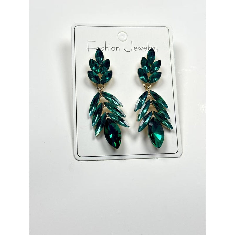 Fashionable Leaf for Women, Light Luxury Exaggerated Earrings with Crystal Tassels