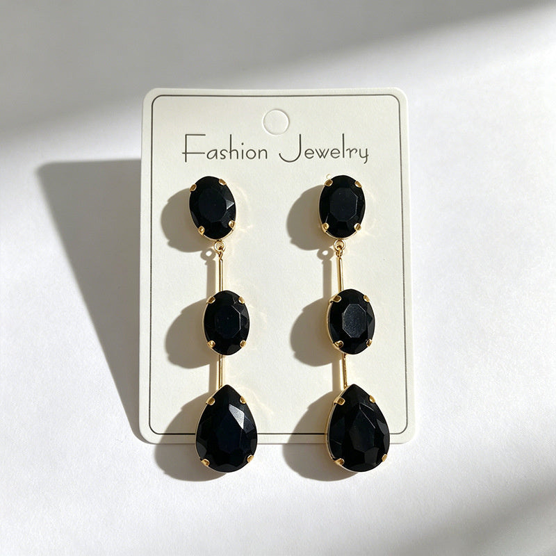Gradient color stone long earrings, light luxury and elegant, versatile for dating