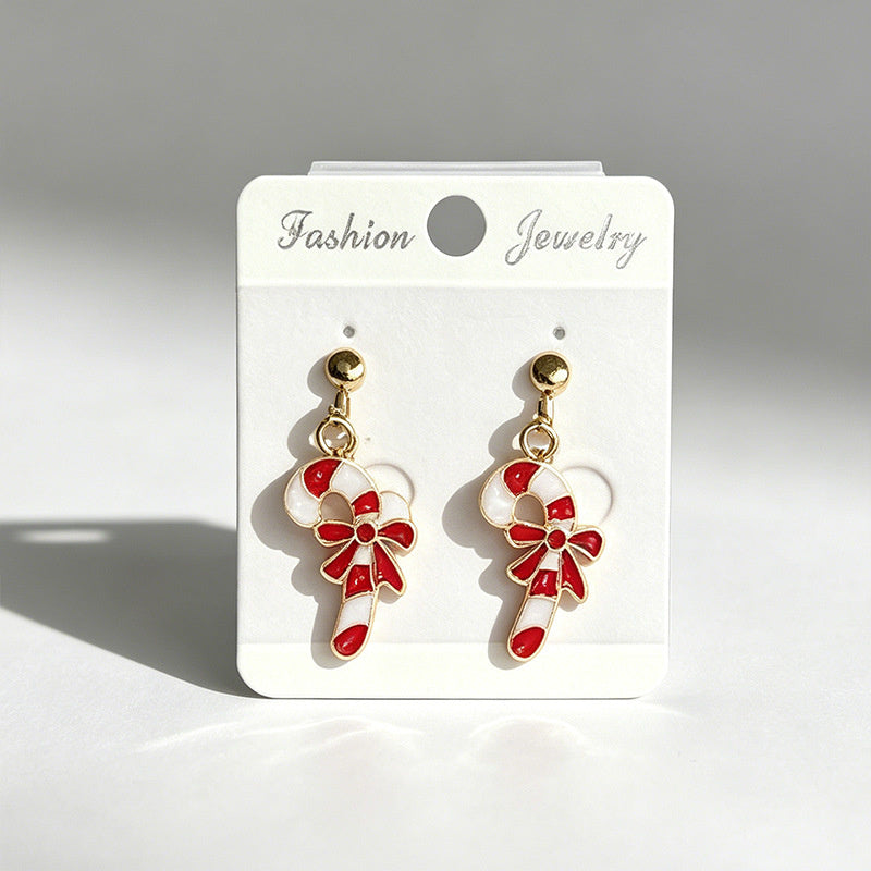 Christmas-themed alloy oil-drip earrings, bell, snowman, wreath set, cute cartoon holiday party children's earrings