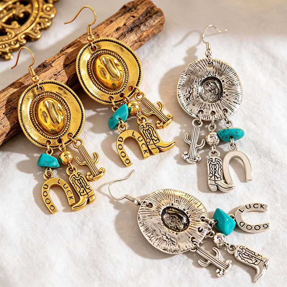 Cross-border New Product Western Cowboy Tribal Style Women's European and American Vintage Creative Pendant Earrings Wholesale