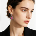 Rose purple gold-drip glaze earrings three small diamonds paired with a round main stone, versatile for everyday outings