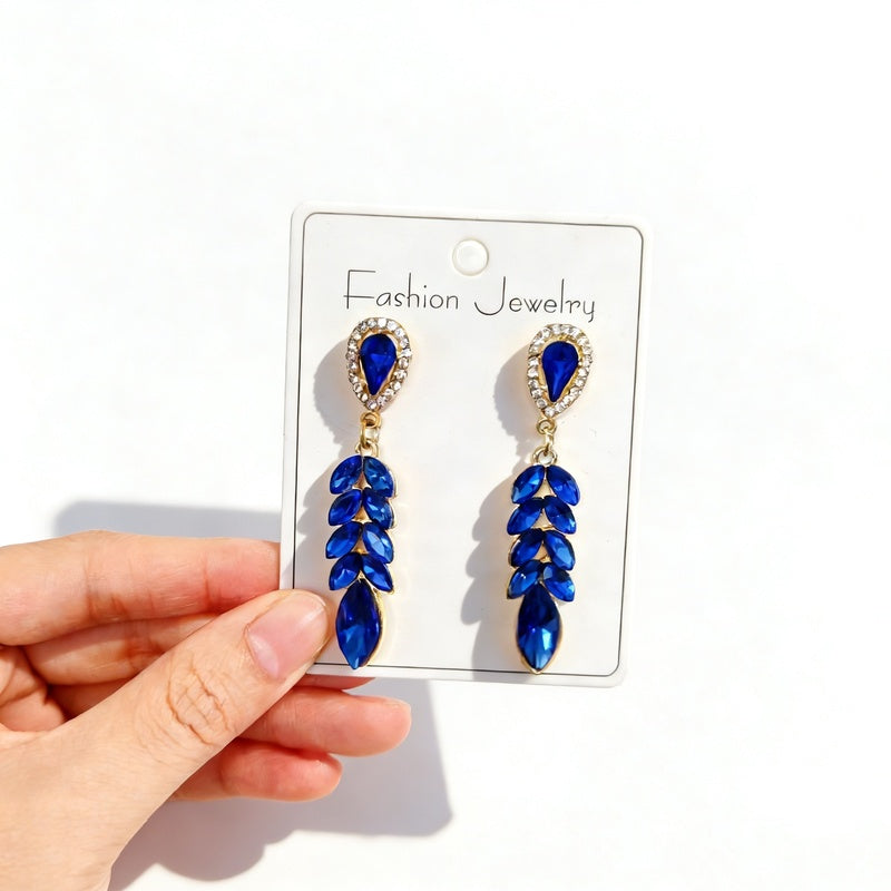 Colorful diamond tassel wheat ear long earrings, fashionable and high-end, exaggerated party statement earrings