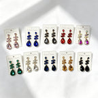 Multi-tiered long drop with colored diamonds, suitable for parties and photo shoots, versatile earrings