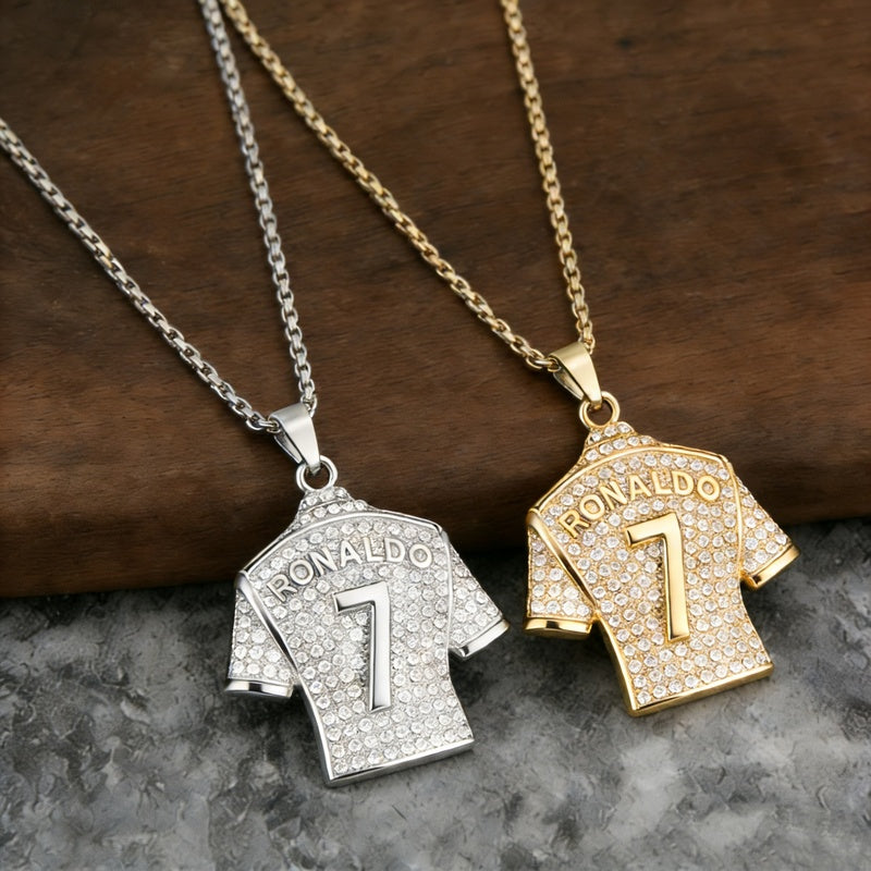 World Cup Football Event Merchandise Street Hip-Hop Stainless Hollowed-Out Messi and Ronaldo Military Badge Pendant Titanium Steel Necklace