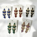 Colorful diamond wheat ear long earrings, niche light luxury design, stylish and versatile earrings
