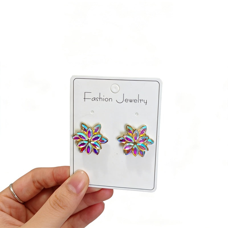 Maillard Champagne Translucent Zircon Double-Layer Snowflake Earrings with a High-End Light Luxury Feel