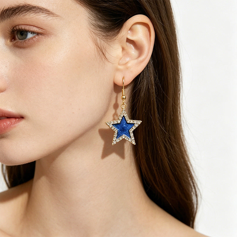 Star-shaped alloy jewelry set with colored diamond inlays oil-drip color scheme, women's necklace and earrings
