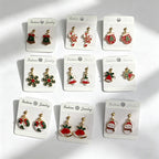 Christmas-themed alloy oil-drip earrings, bell, snowman, wreath set, cute cartoon holiday party children's earrings