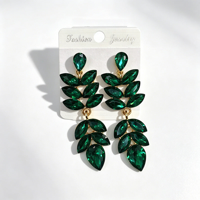 Multi-color crystal wheat ear long water drop earrings, stage performance dress accessories, earrings