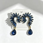 Colorful Stone Water High-End Long Drop Earrings, Versatile Metal Jewelry