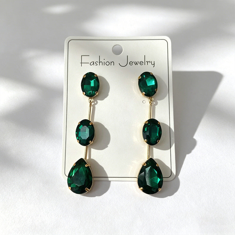 Gradient color stone long earrings, light luxury and elegant, versatile for dating
