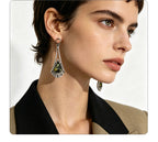 Fan-shaped triangular pattern gemstone ear hook crackle stone pendant niche everyday wear earrings