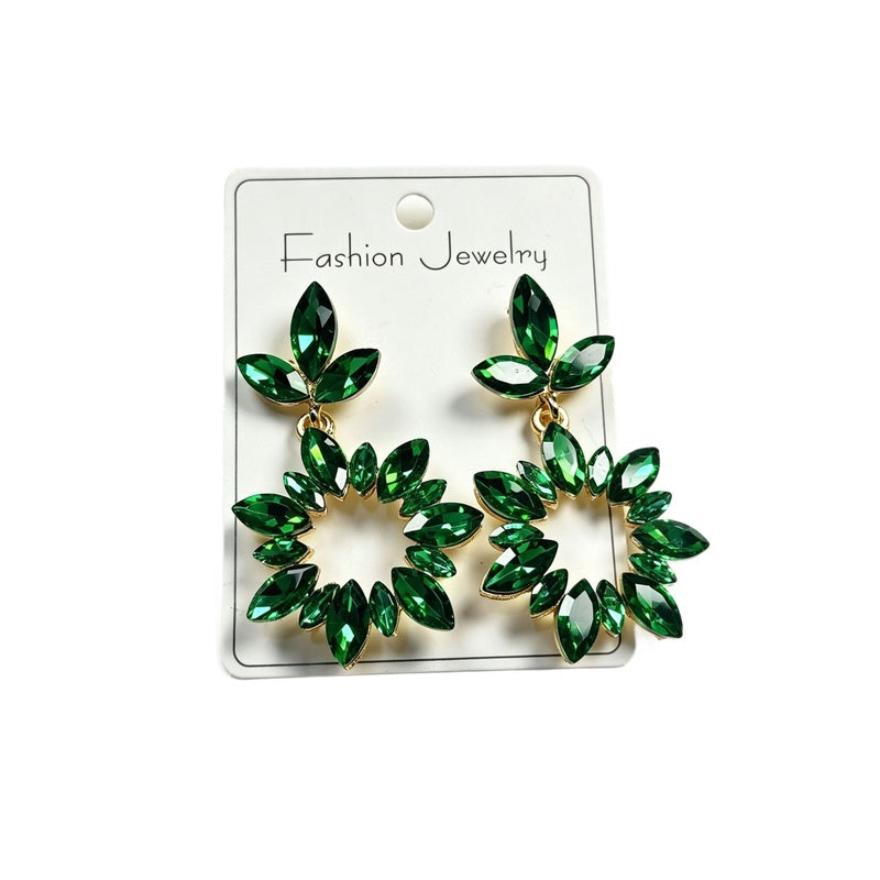 Fashionable Full-Diamond Water Drop Earrings, Elegant Pendant Crystal Geometric Hollow Earrings