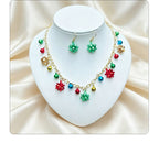 Christmas Multi-element Enamel Necklace Earring Set in Red and Green Colors, Festive Atmosphere Women's Accessories