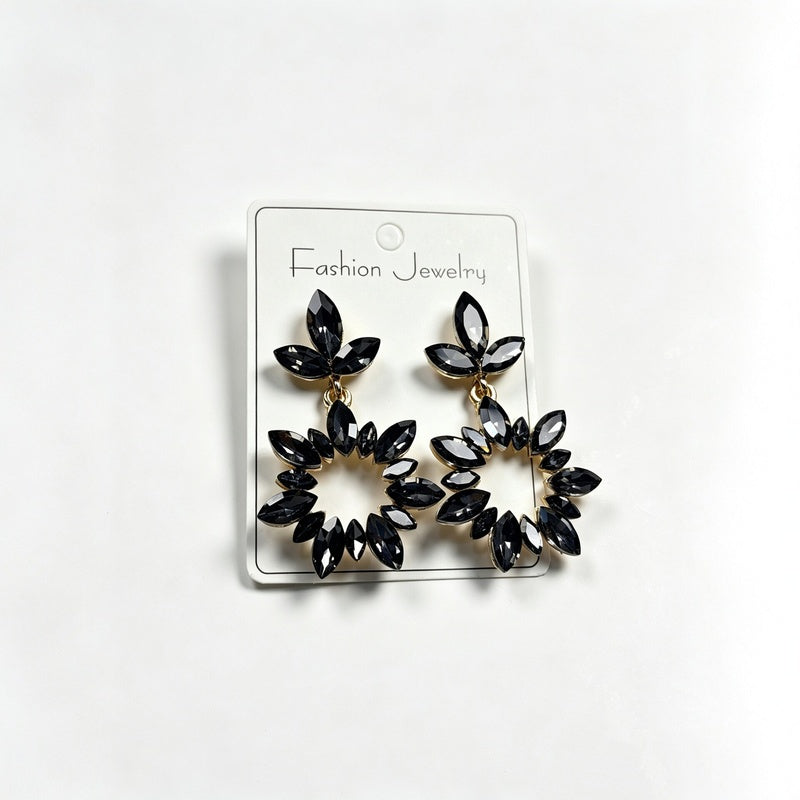 Fashionable Full-Diamond Water Drop Earrings, Elegant Pendant Crystal Geometric Hollow Earrings