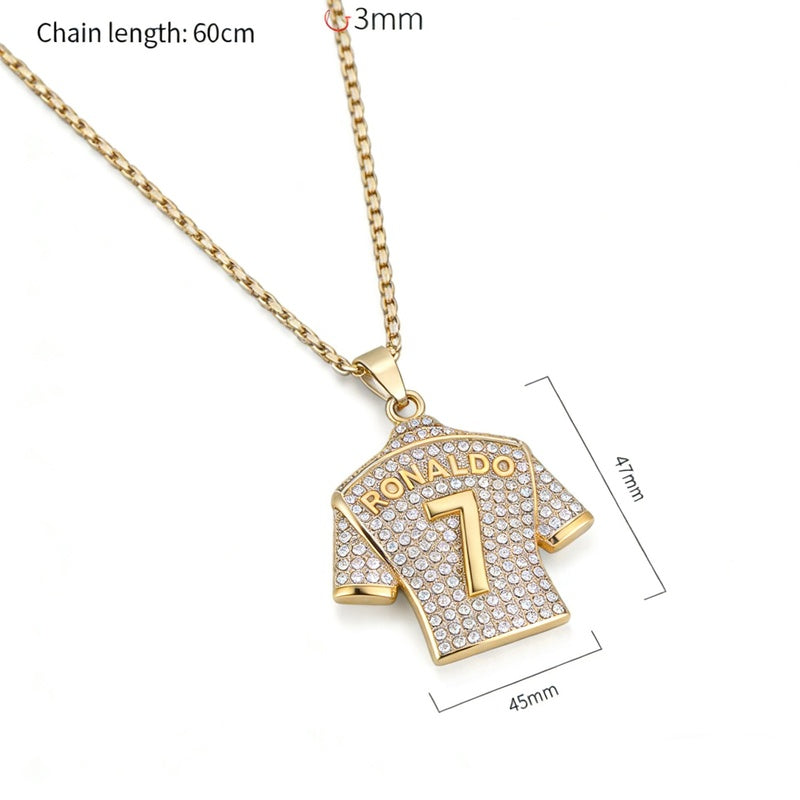 World Cup Football Event Merchandise Street Hip-Hop Stainless Hollowed-Out Messi and Ronaldo Military Badge Pendant Titanium Steel Necklace
