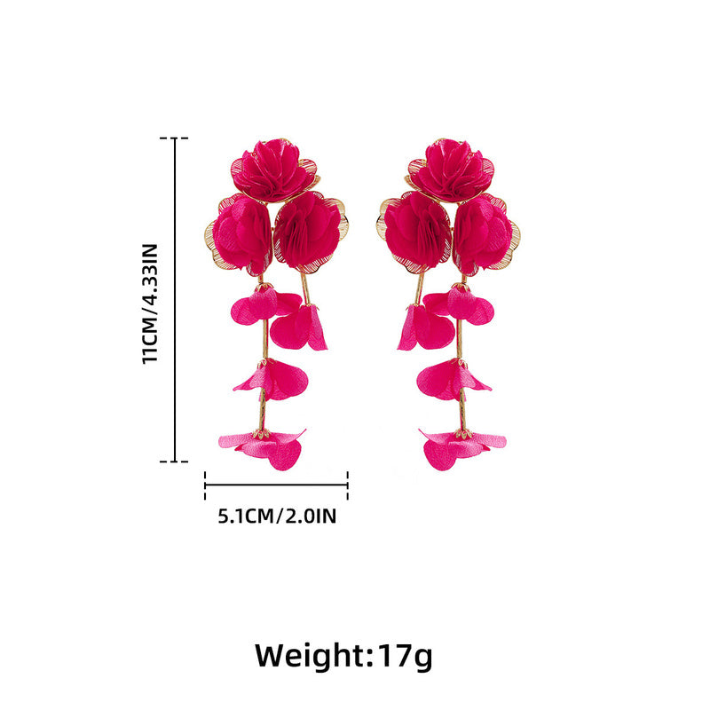 Chiffon flower multi-layered holiday-style earrings, exaggerated earrings with a light luxury feel