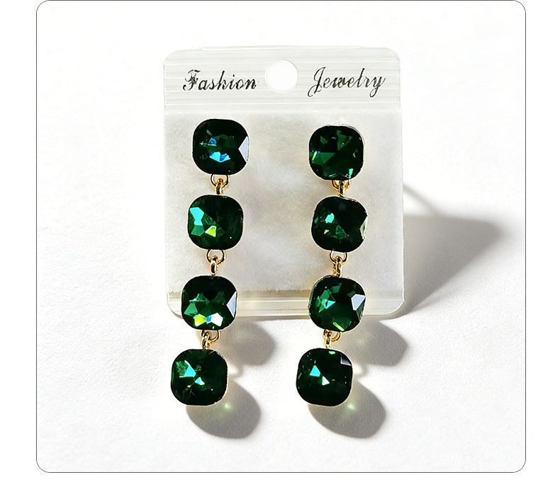 Multi-color beaded long water drop crystal earrings, fashionable, simple, versatile and elegant earrings