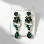 Luxurious floral with full diamond accents, long waterdrop gemstone earrings, court-style versatile earrings that enhance complexion