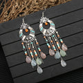 Cross-border handmade water drop seed bead Bohemian long tassel earrings, unique and exaggerated travel photo accessories