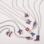 American Independence Day Flag Pendant Necklace with Rhinestones Patriotic Theme Collarbone Chain for Women