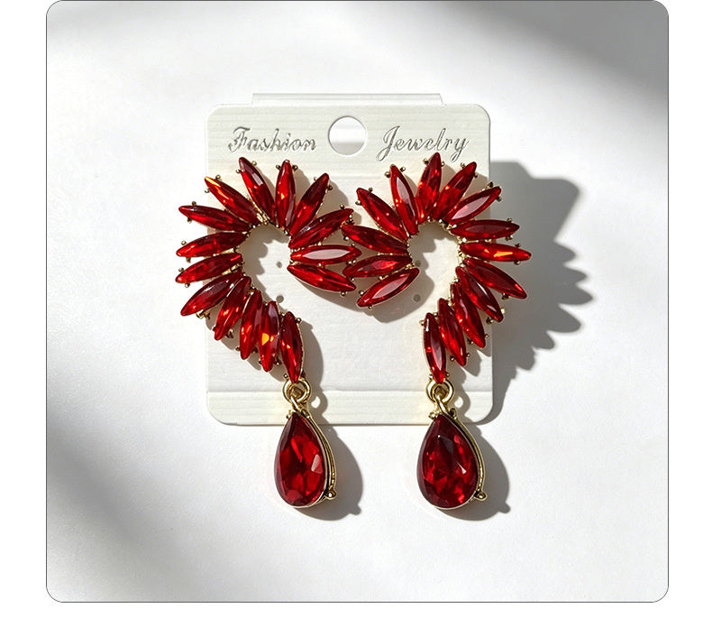 Colorful Stone Water High-End Long Drop Earrings, Versatile Metal Jewelry