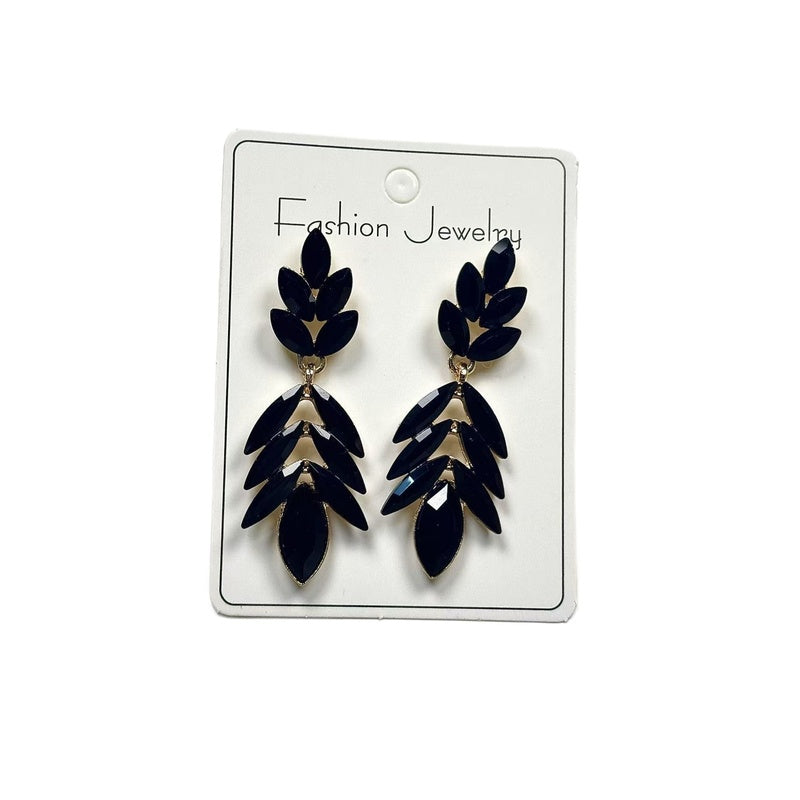 Fashionable Leaf for Women, Light Luxury Exaggerated Earrings with Crystal Tassels