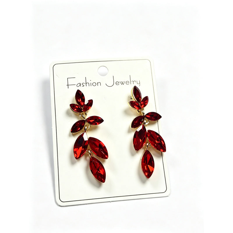 Fashionable and elegant leaf crystal earrings, long tassels, high-end versatile earrings for women, available in multiple colors