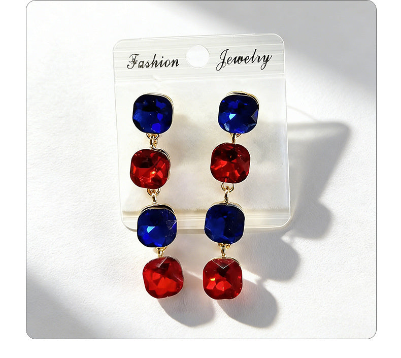 Multi-color beaded long water drop crystal earrings, fashionable, simple, versatile and elegant earrings