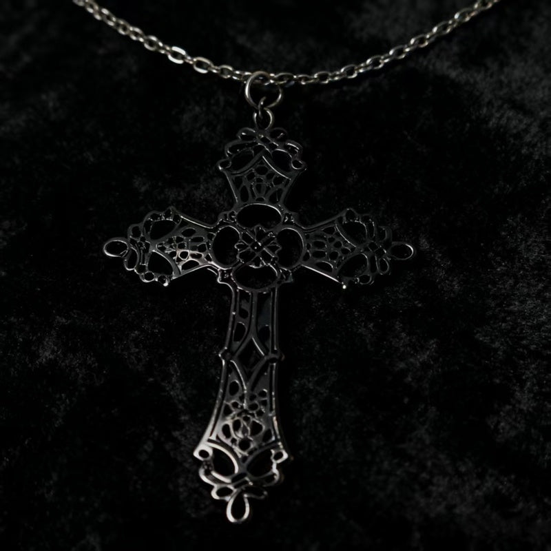 Cross necklace earring set, metal layered wear, simple and unique collarbone chain earrings