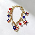 American Independence Day themed flag necklace for women, creative oil-drip star and heart pendant bracelet
