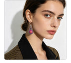 Rose purple gold-drip glaze earrings three small diamonds paired with a round main stone, versatile for everyday outings