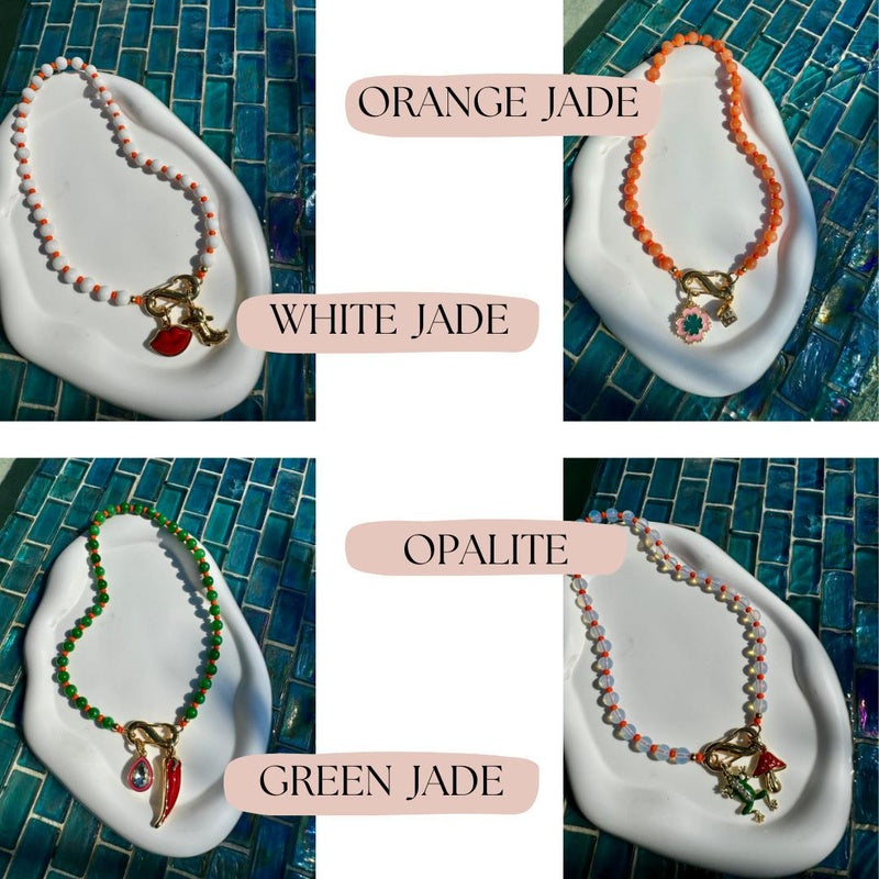 18" Custom Carabiner Charm Gemstone Beaded Necklace| Colorful Necklaces Pick Any 2 Charms| Jewelry Gift for Girls