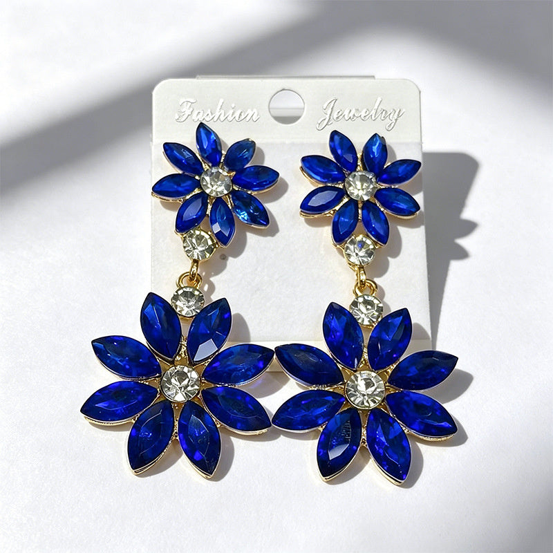 Light luxury style double-layer rhinestone flower for women, high-end versatile commuter earrings