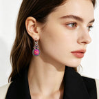 Rose purple gold-drip glaze earrings three small diamonds paired with a round main stone, versatile for everyday outings